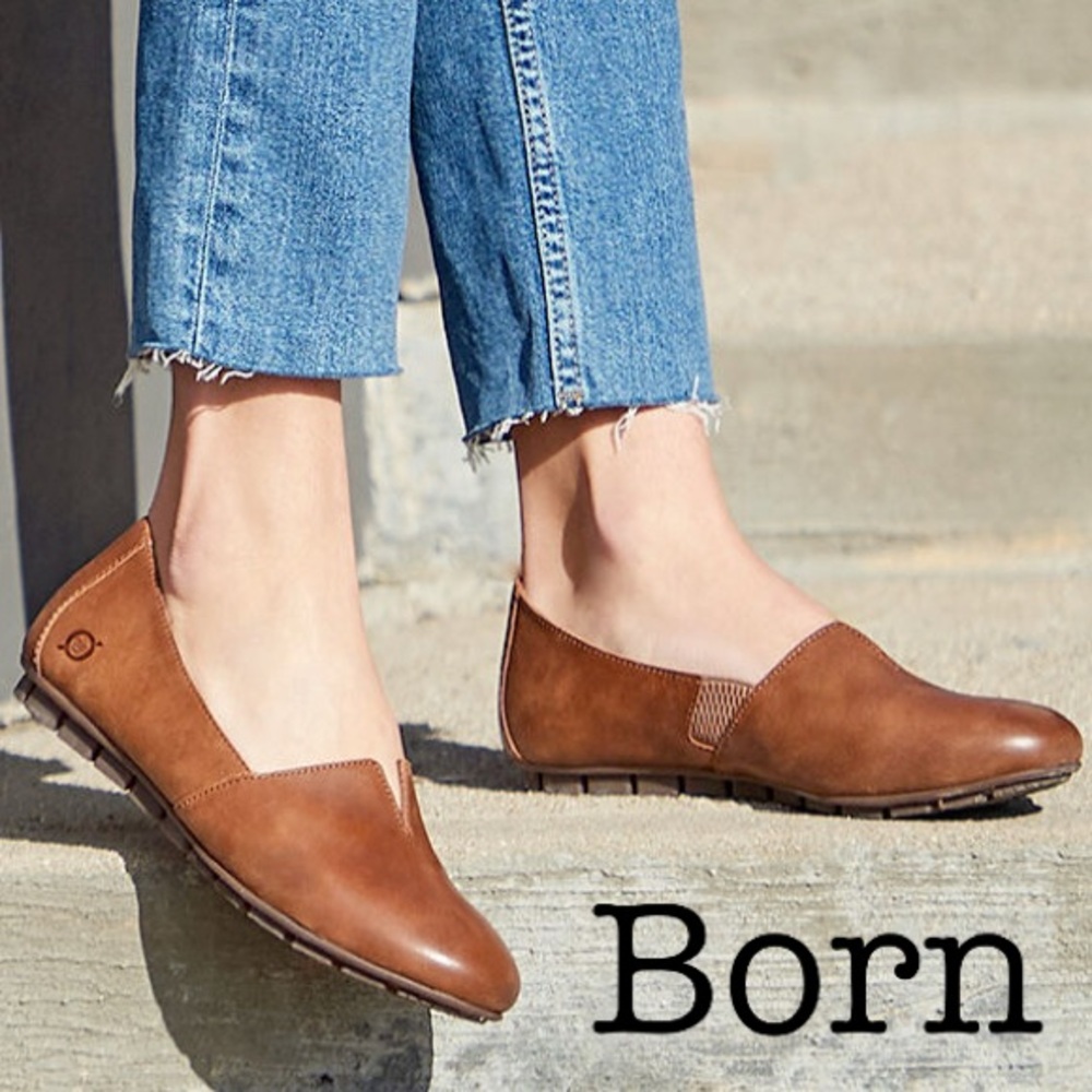 Born Sebra Brown Leather Flats with Cushioned Sole Size 7